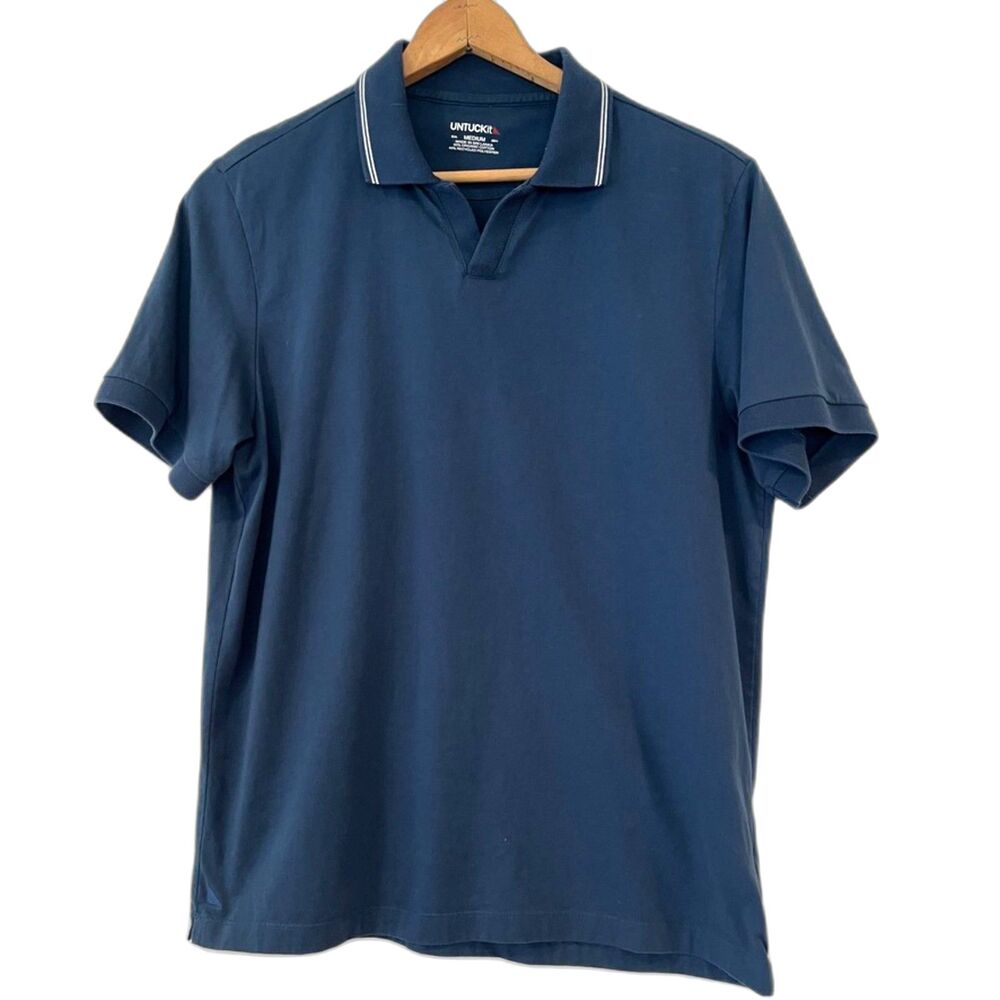 Untuckit Men's Blue Polo Shirt Medium Organic Cotton Recycled Poly